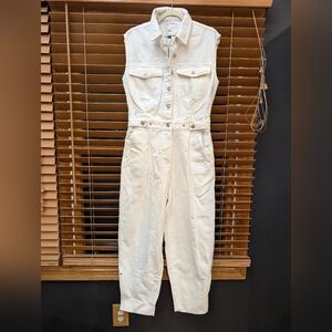 White Denim Sleeveless Jumpsuit